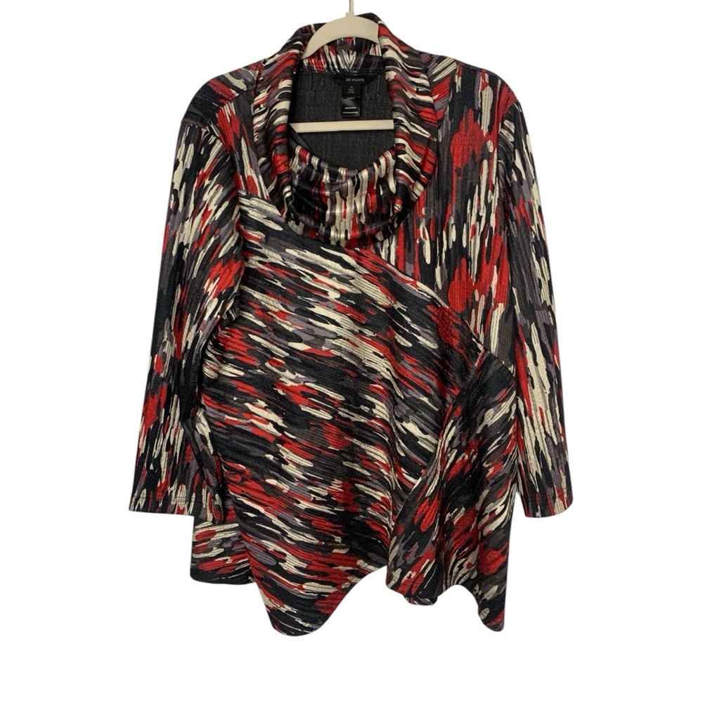 Ali Miles Plus Size 1X Red Art to Wear Lagen Look Cowl Neck Oversized Top